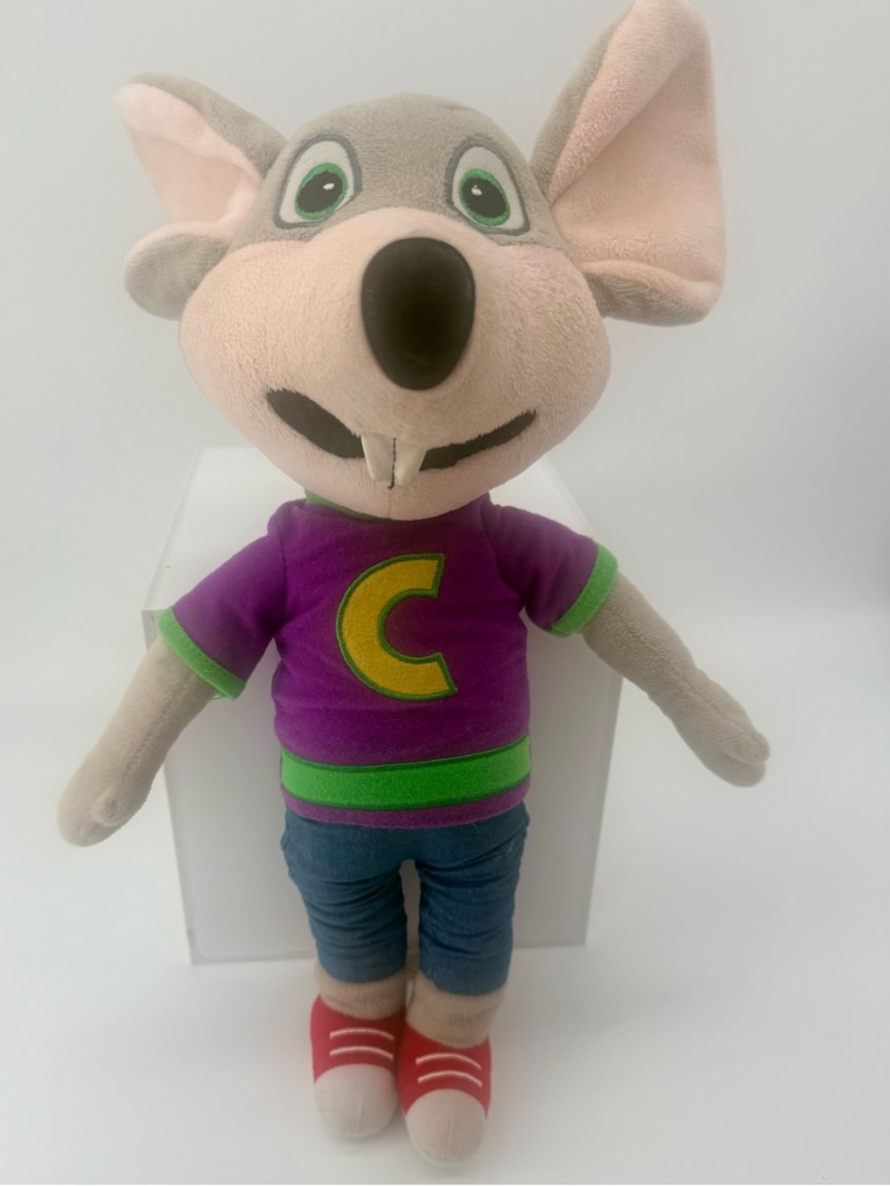 Grey Plush Mouse Toy with Purple Shirt and Red Shoes - Unbranded